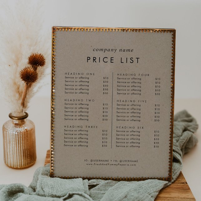 Chic Faux Kraft Business Services Price List Poster (Chic Faux Kraft Business Services Price List Poster)