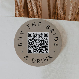 Chic Faux Kraft Buy The Bride A Drink QR Code Button