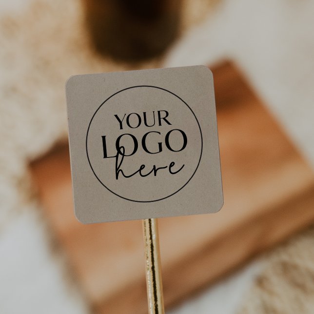 Chic Faux Kraft Custom Small Business Logo Square Sticker (Creator Uploaded)
