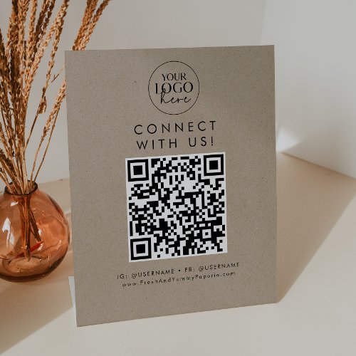 Chic Faux Kraft Logo Connect with Us Social Media Pedestal Sign