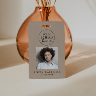 Chic Faux Kraft Logo Photo QR Code Business ID Badge