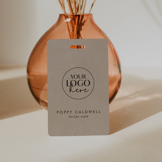 Chic Faux Kraft Logo QR Code Employee ID Card Badge (Creator Uploaded)