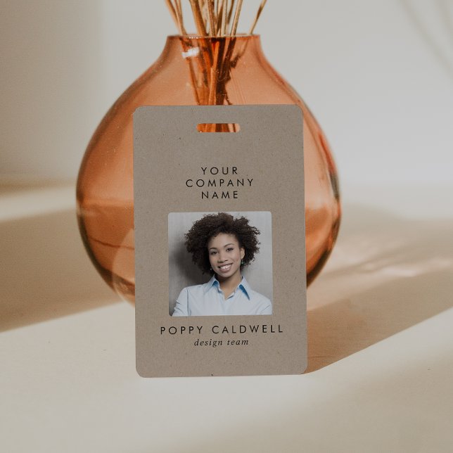 Chic Faux Kraft Photo QR Code Small Business ID Badge (Creator Uploaded)