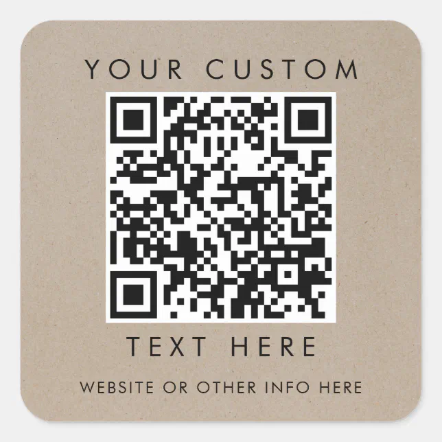 Chic Faux Kraft Small Business Custom QR Code Square Sticker | Zazzle