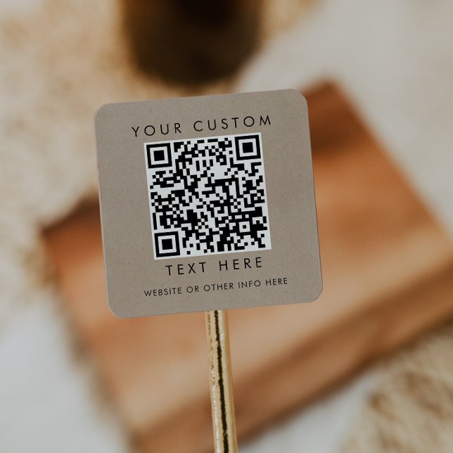 Chic Faux Kraft Small Business Custom QR Code Square Sticker (Creator Uploaded)