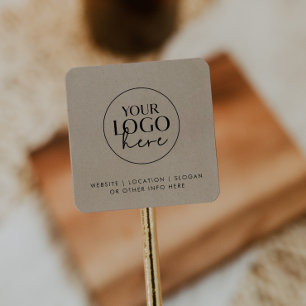 Chic Faux Kraft Typography Custom Business Logo Square Sticker