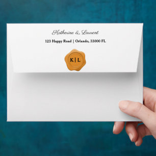 Chic Faux Orange Wax Seal & Custom Initials Envelope