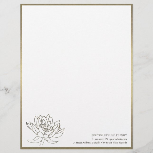 CHIC FAUX PALE GOLD SILVER LOTUS FLORAL BUSINESS LETTERHEAD (Front)