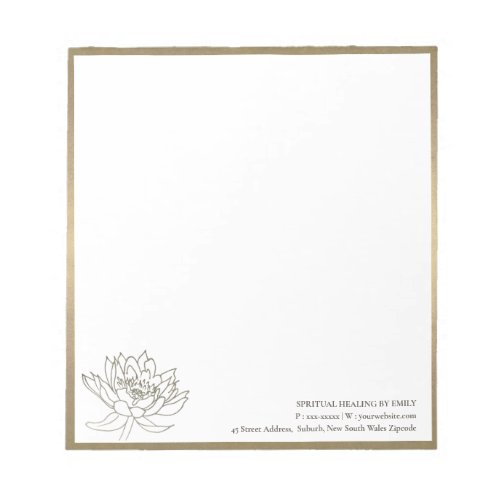 CHIC FAUX PALE GOLD SILVER LOTUS FLORAL BUSINESS NOTEPAD