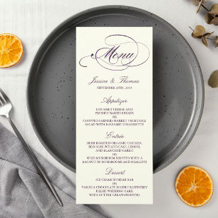 Chic Faux Plum Foil Wedding Menu Template- Ivory