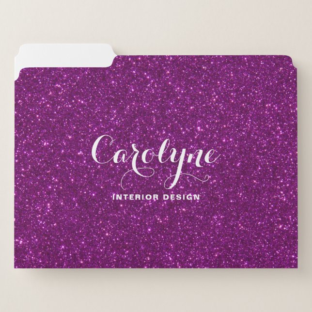 Chic Faux Purple Glitter Personalized File Folders (Front Left)