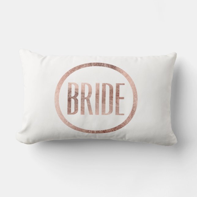 Chic Faux Rose Gold Bride Typography Lumbar Pillow (Front)