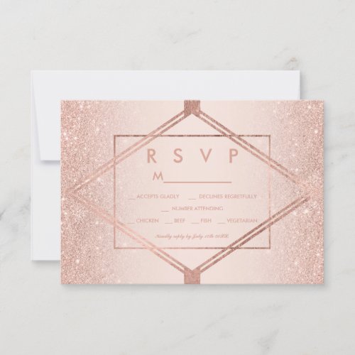 Chic faux rose gold diamond blush RSVP wedding