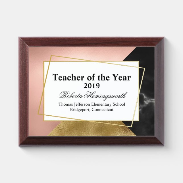 Chic Faux Rose Gold Foil and Black Marble Award (Horizontal)