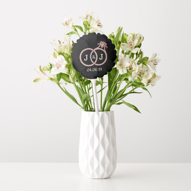 Chic Faux Rose Gold Foil Monogram Wedding Rings Balloon (Vase)
