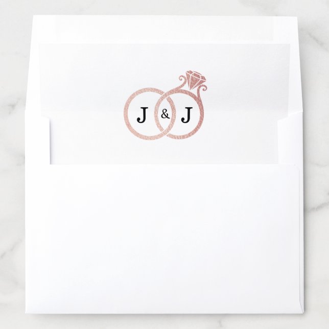 Chic Faux Rose Gold Foil Monogram Wedding Rings Envelope Liner (In Envelope)