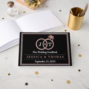 Chic Faux Rose Gold Foil Monogram Wedding Rings Guest Book