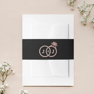 Chic Faux Rose Gold Foil Monogram Wedding Rings Invitation Belly Band