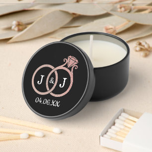 Chic Faux Rose Gold Foil Monogram Wedding Rings Mini Candle Favors