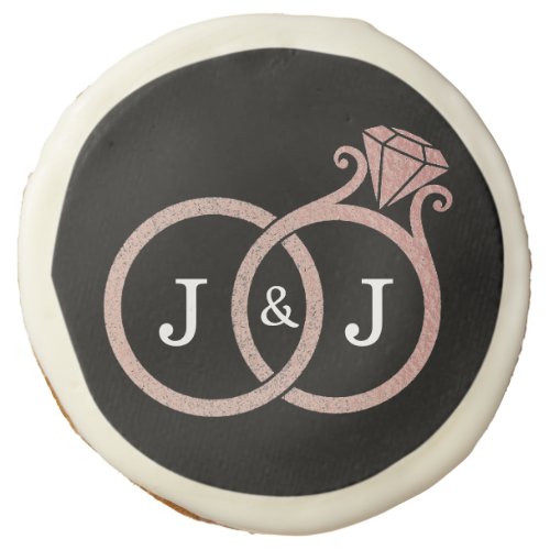 Chic Faux Rose Gold Foil Monogram Wedding Rings Sugar Cookie