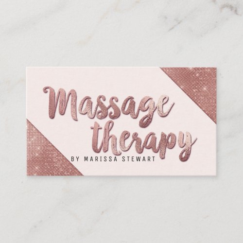 Chic Faux Rose Gold Glitter Massage Therapist Business Card