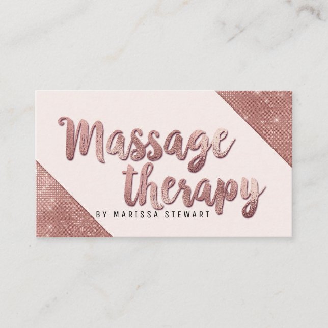 Chic Faux Rose Gold Glitter Massage Therapist Business Card (Front)