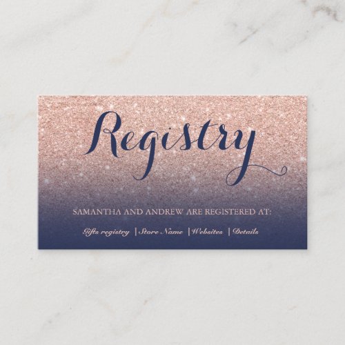 Chic faux rose gold glitter navy blue registry enclosure card
