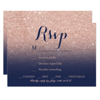 Chic faux rose gold glitter navy blue RSVP Card