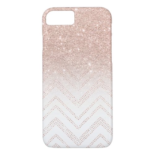 Chic faux rose gold glitter ombre modern chevron iPhone 87 case