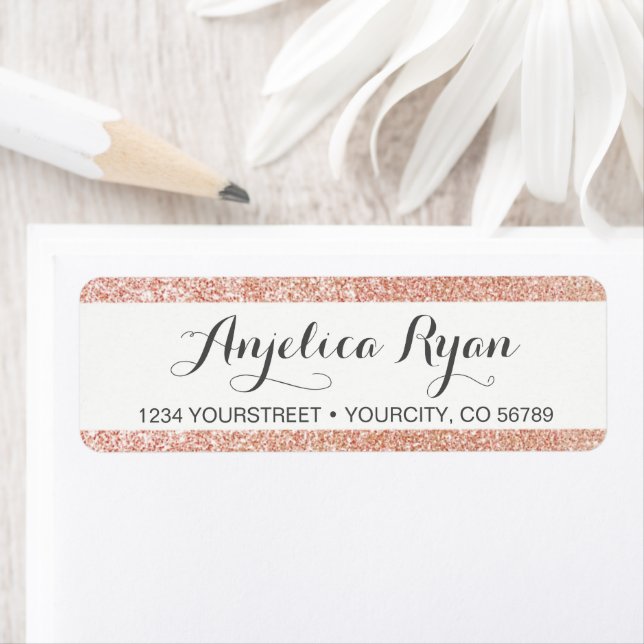 Chic Faux Rose Gold Glitter Return Address Label (Insitu)