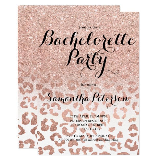 Chic Faux Rose Gold Leopard Bachelorette Party Invitation