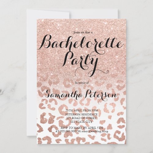 Chic faux rose gold leopard bachelorette party invitation