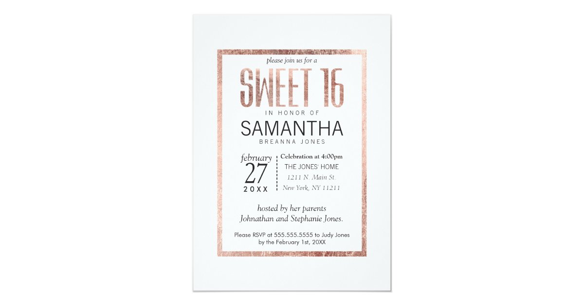 Chic Faux Rose Gold Sweet 16 Invitations