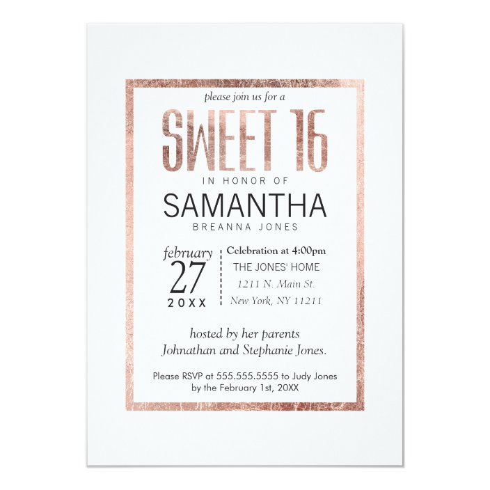 Chic Faux Rose Gold Sweet 16 Invitations Zazzle com