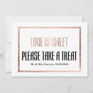 Chic Faux Rose Gold Sweet Table Card