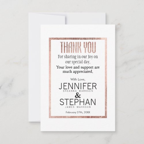 Chic Faux Rose Gold Thank You Cards