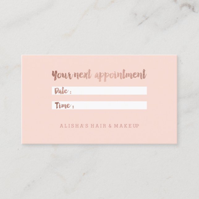 Chic faux rose gold typography blush appointment card (Front)