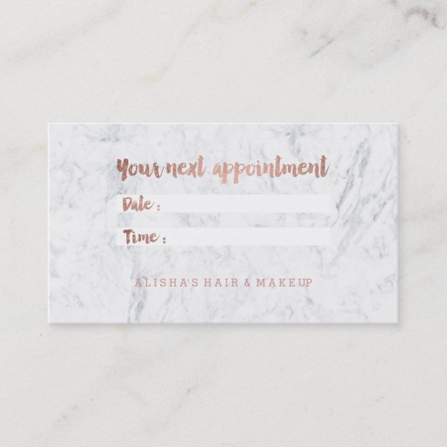 Chic faux rose gold typography marble appointment (Front)