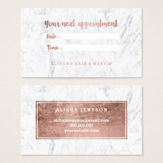 Chic faux rose gold typography marble appointment business card