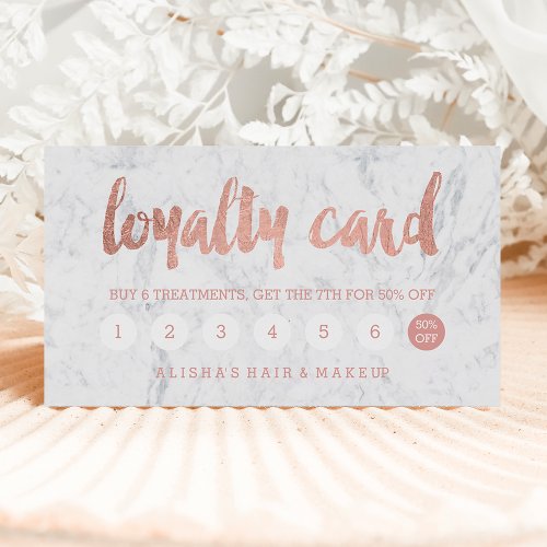 Chic faux rose gold typography marble loyalty card