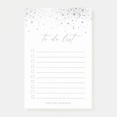 Chic Faux Silver Foil Confetti Dots Personalized Post_it Notes