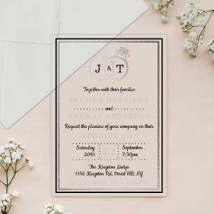 Chic Faux Silver Foil Monogram Wedding Rings Acrylic Invitations