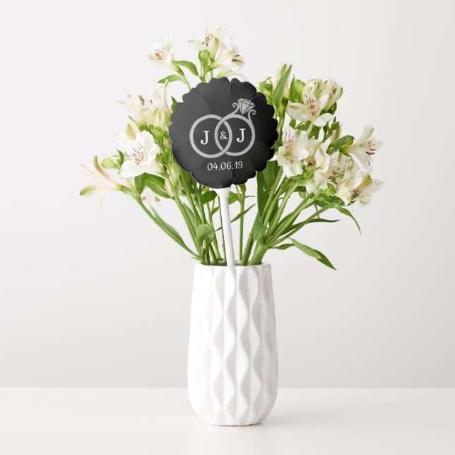 Chic Faux Silver Foil Monogram Wedding Rings Balloon (Vase)