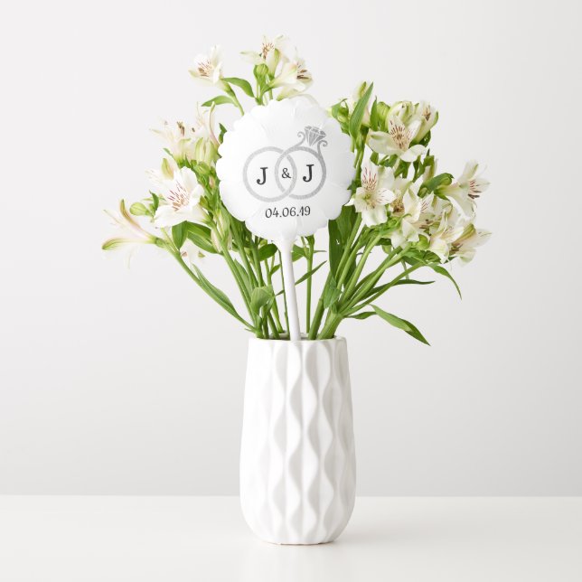 Chic Faux Silver Foil Monogram Wedding Rings Balloon (Vase)