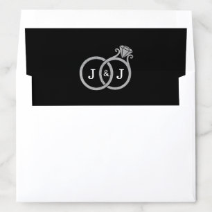 Chic Faux Silver Foil Monogram Wedding Rings Envelope Liner