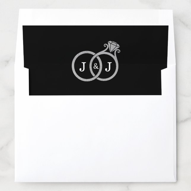 Chic Faux Silver Foil Monogram Wedding Rings Envelope Liner (In Envelope)