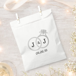 Chic Faux Silver Foil Monogram Wedding Rings Favor Bag