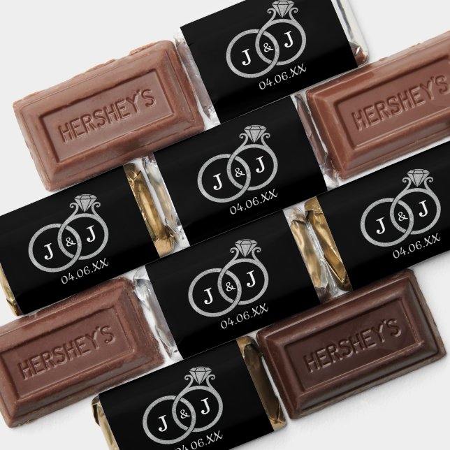 Chic Faux Silver Foil Monogram Wedding Rings Hershey's Miniatures (Assorted)