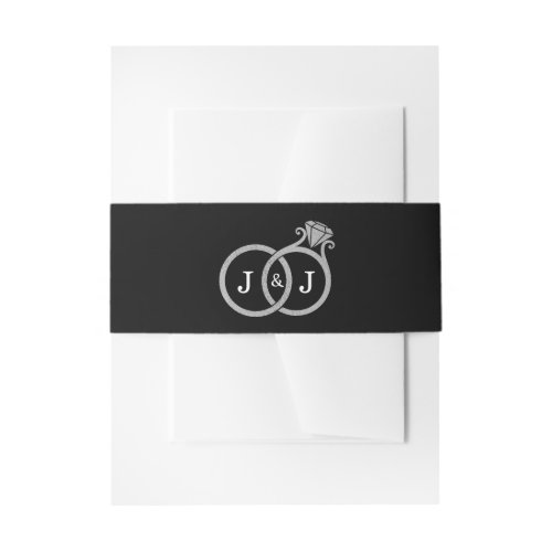 Chic Faux Silver Foil Monogram Wedding Rings Invitation Belly Band
