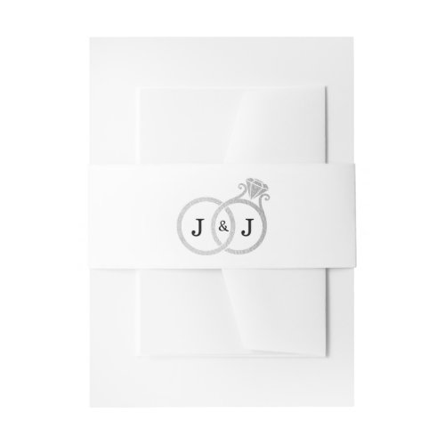 Chic Faux Silver Foil Monogram Wedding Rings Invitation Belly Band
